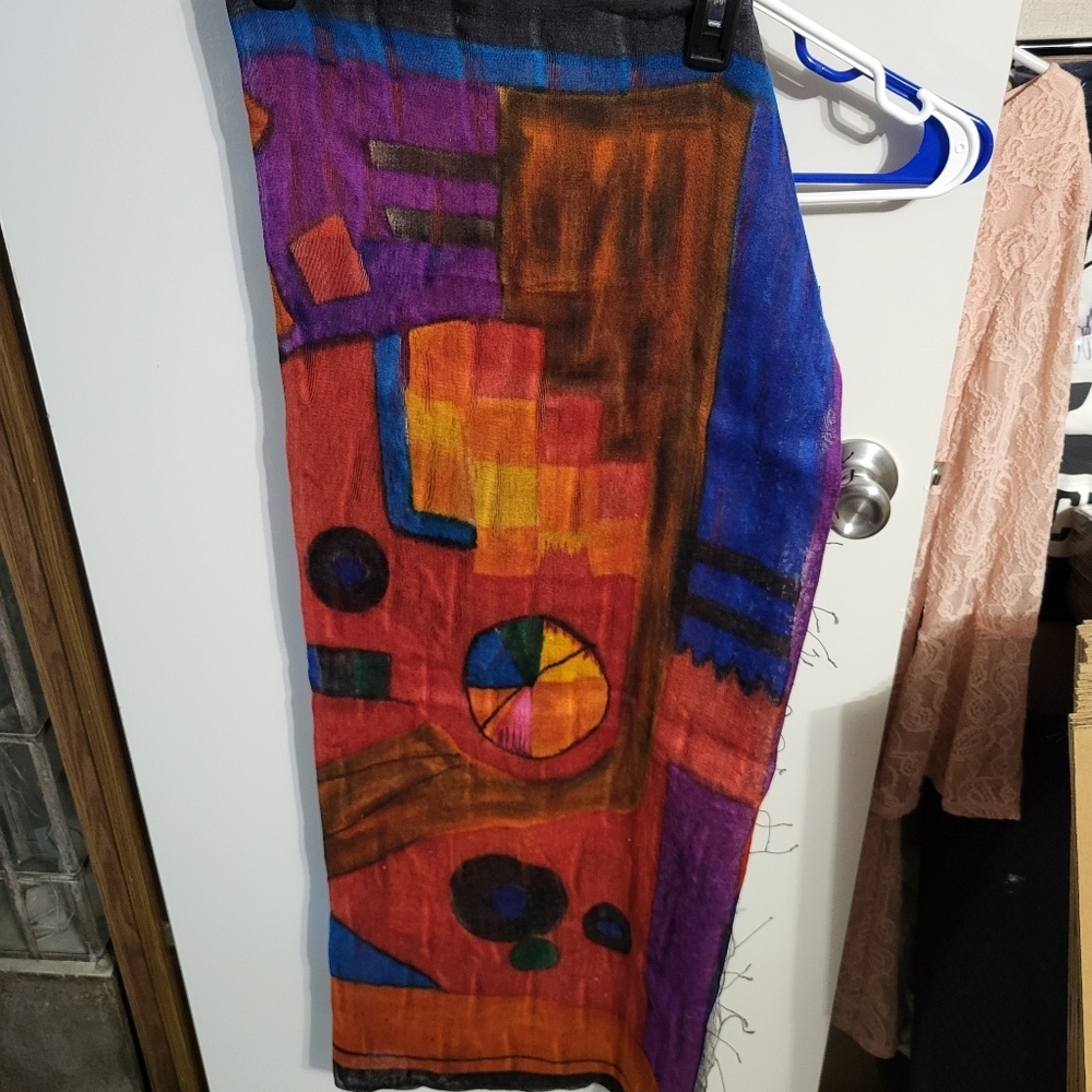 VINTAGE DILEMMA HAND PAINTED WATERCOLOR SILK SCARF/SHAWL/WRAP - Picture 2 of 3